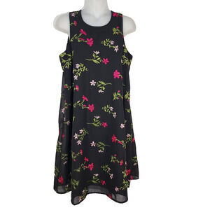 Tommy Hilfiger Dress Sz 6 Shift Black Pink Floral Embroidered Sleeveless A-Line
